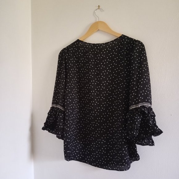 Max Studio // Black Polka Dot Bell Sleeve Top - Picture 4 of 4
